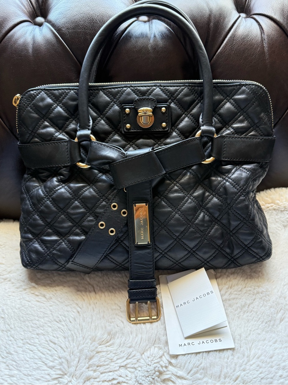 Marc Jacobs Bruna Belted EUC Quilted Leather Satchel with Belt Detail